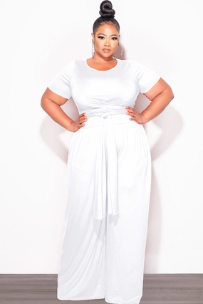 Practical Comfort Hiking Gear Final Sale Plus Size 2pc Short Sleeve Tie Top and Pants Set in White