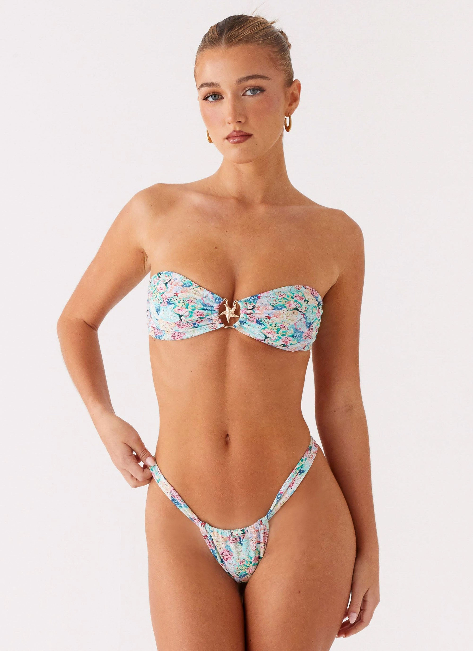 Lory Strapless Bikini Top - Santorini Floral Designer Quick Drying Textile
