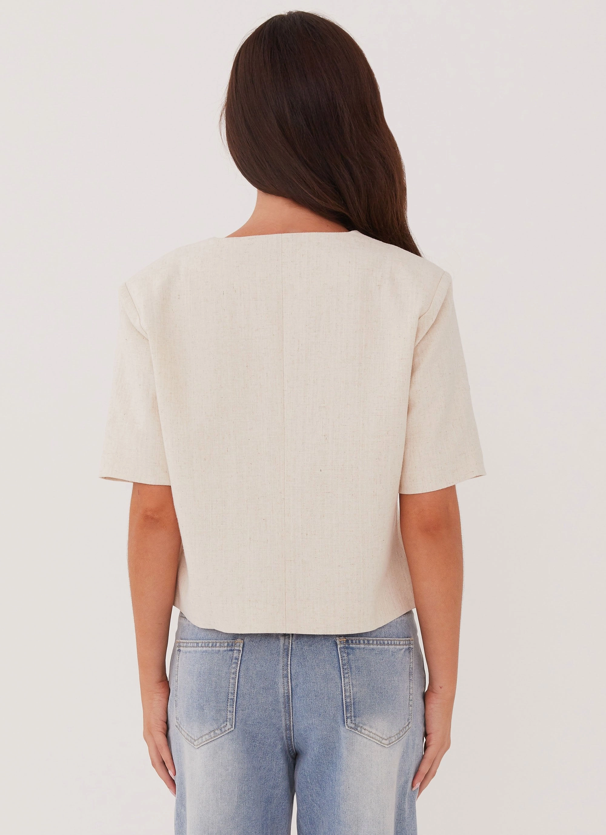 Hacienda Linen Short Sleeve Blazer - Oatmeal Magnetic Closures Anti Pilling Fabric