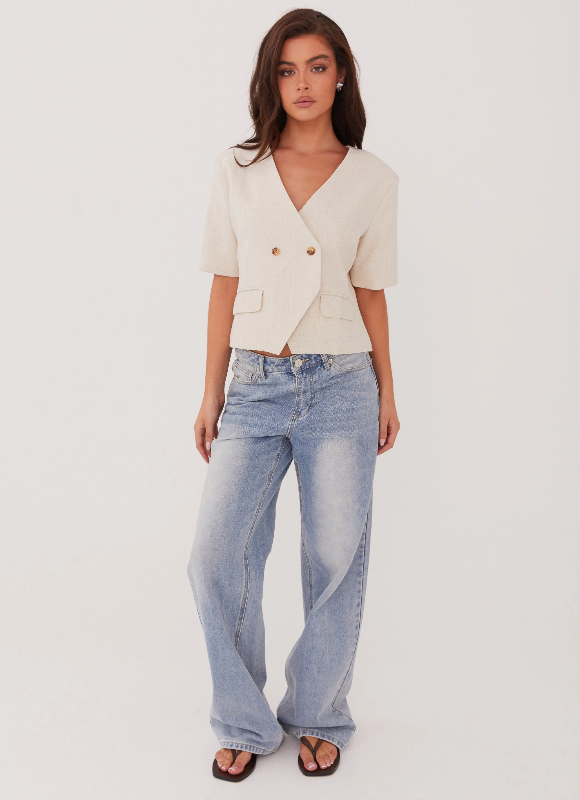 Hacienda Linen Short Sleeve Blazer - Oatmeal Quick Dry Fabric Body Mapped Ventilation