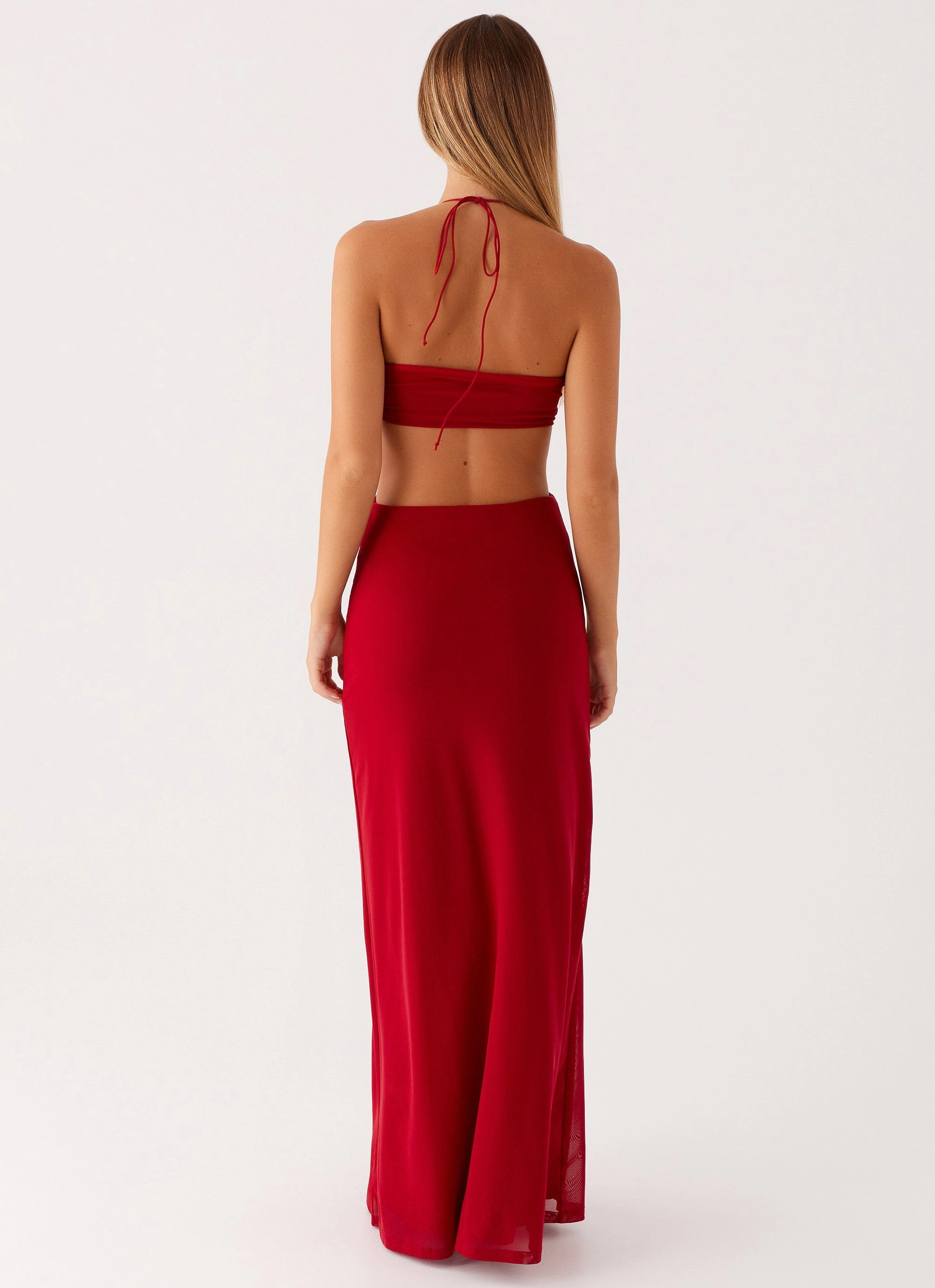 Relaxed Style Mesh-Detail Hallie Maxi Dress - Red