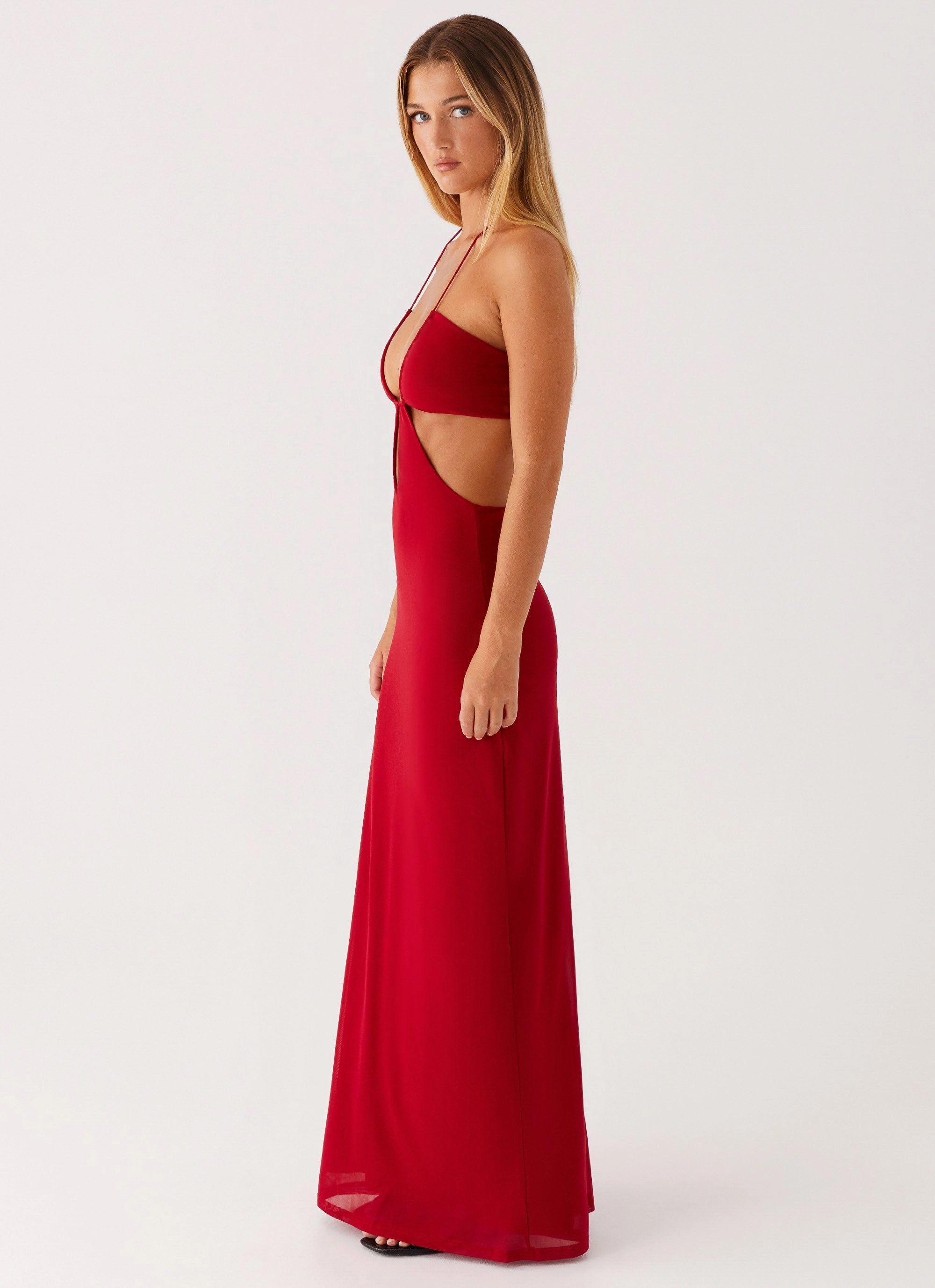 Jewel-Tone Date-Night Hallie Maxi Dress - Red