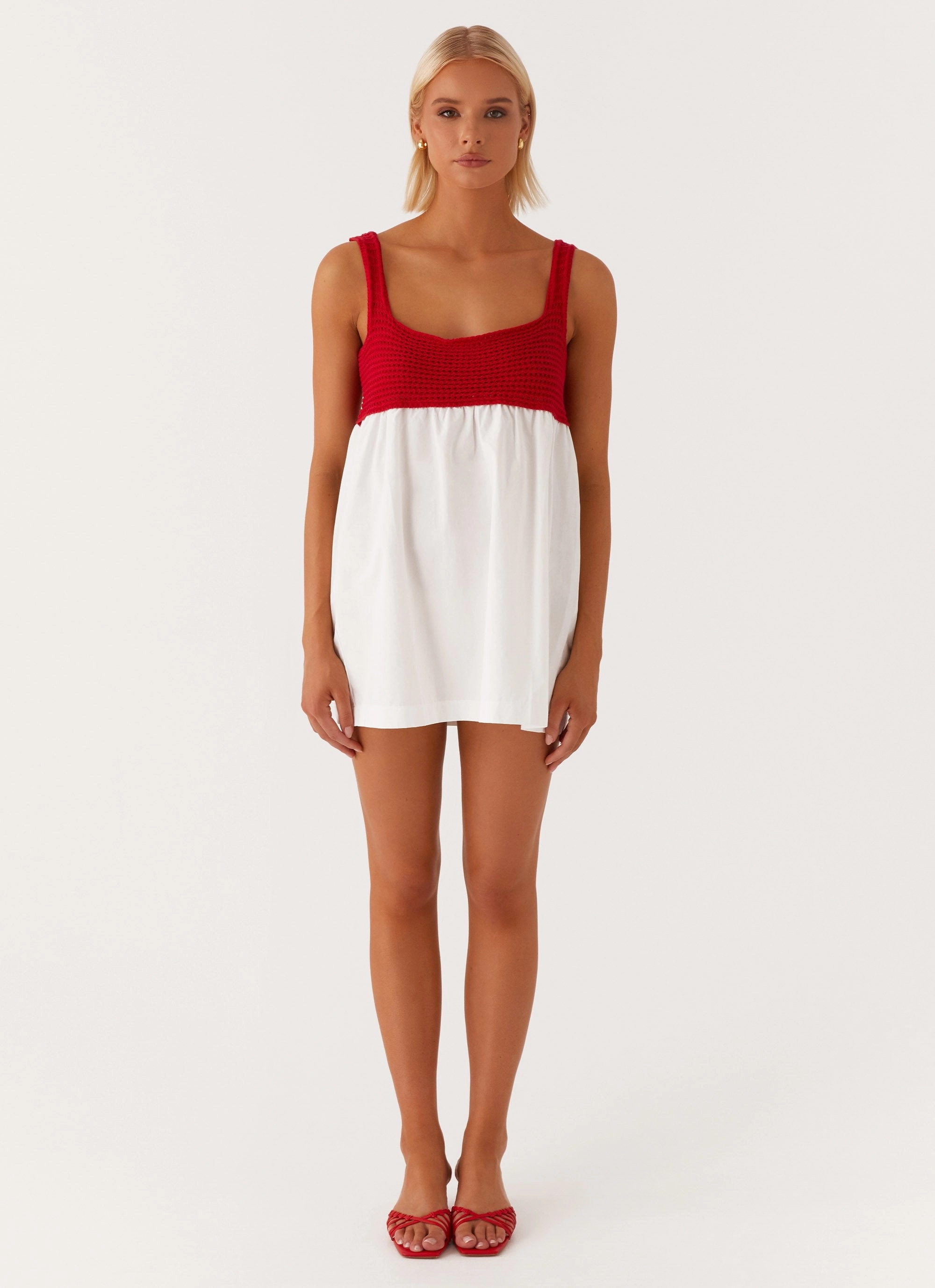 Halona Crochet Babydoll Mini Dress - Red Feminine Layers DurableStitching