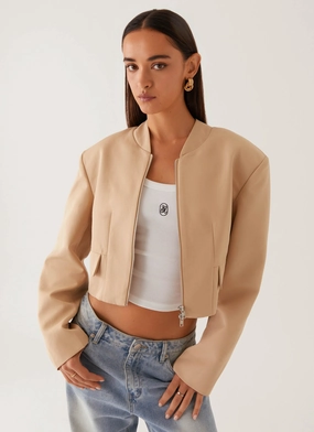 Halyn Cropped Bomber Jacket - Brown Lightweight insulation Heat Trapping Layer