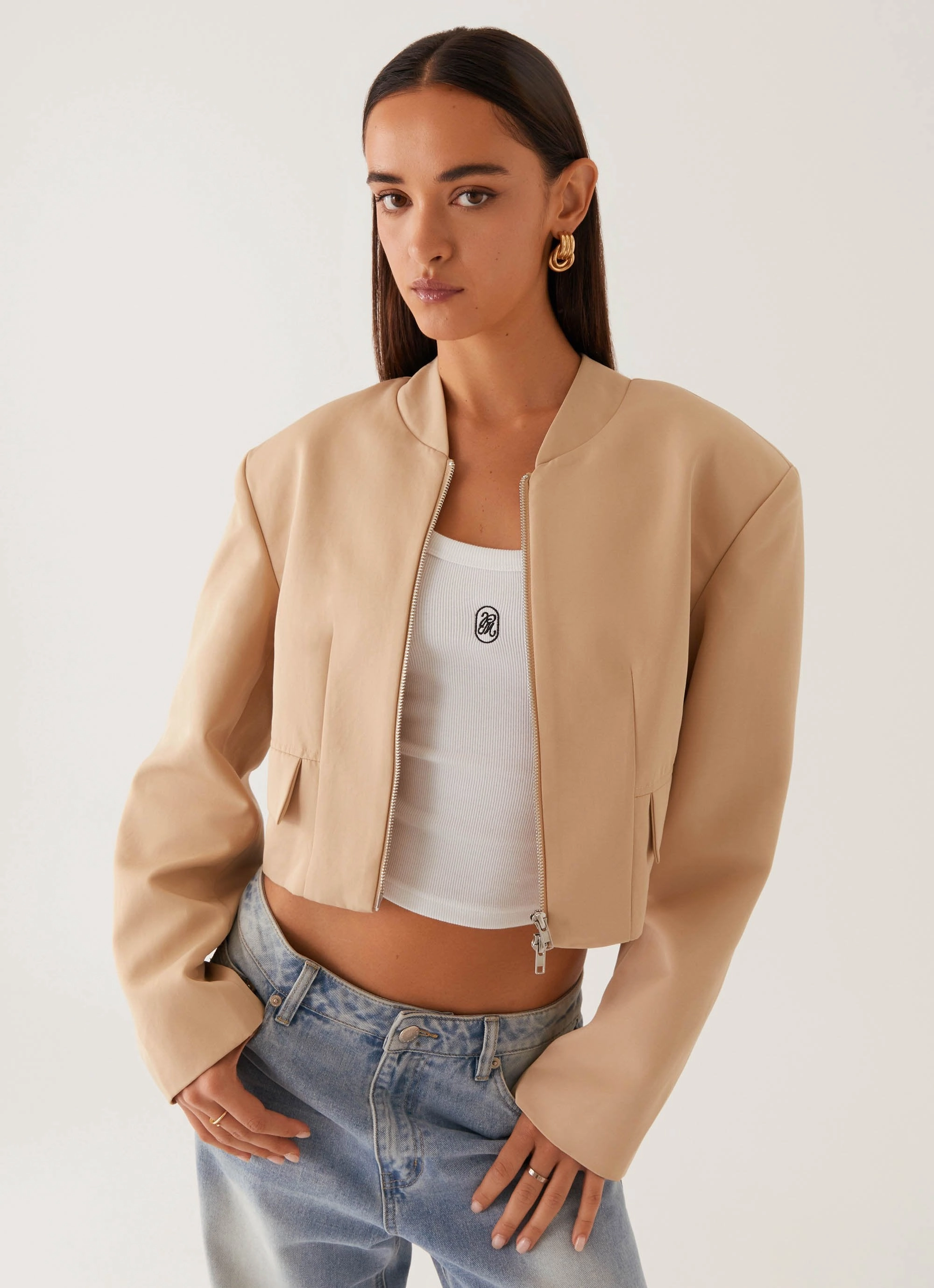Halyn Cropped Bomber Jacket - Brown Lightweight insulation Heat Trapping Layer