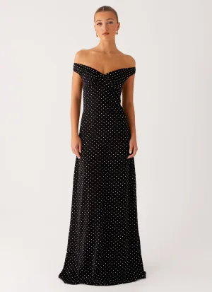 Melany Maxi Dress - Black Polka Dot Neutral Look Curvy Glam