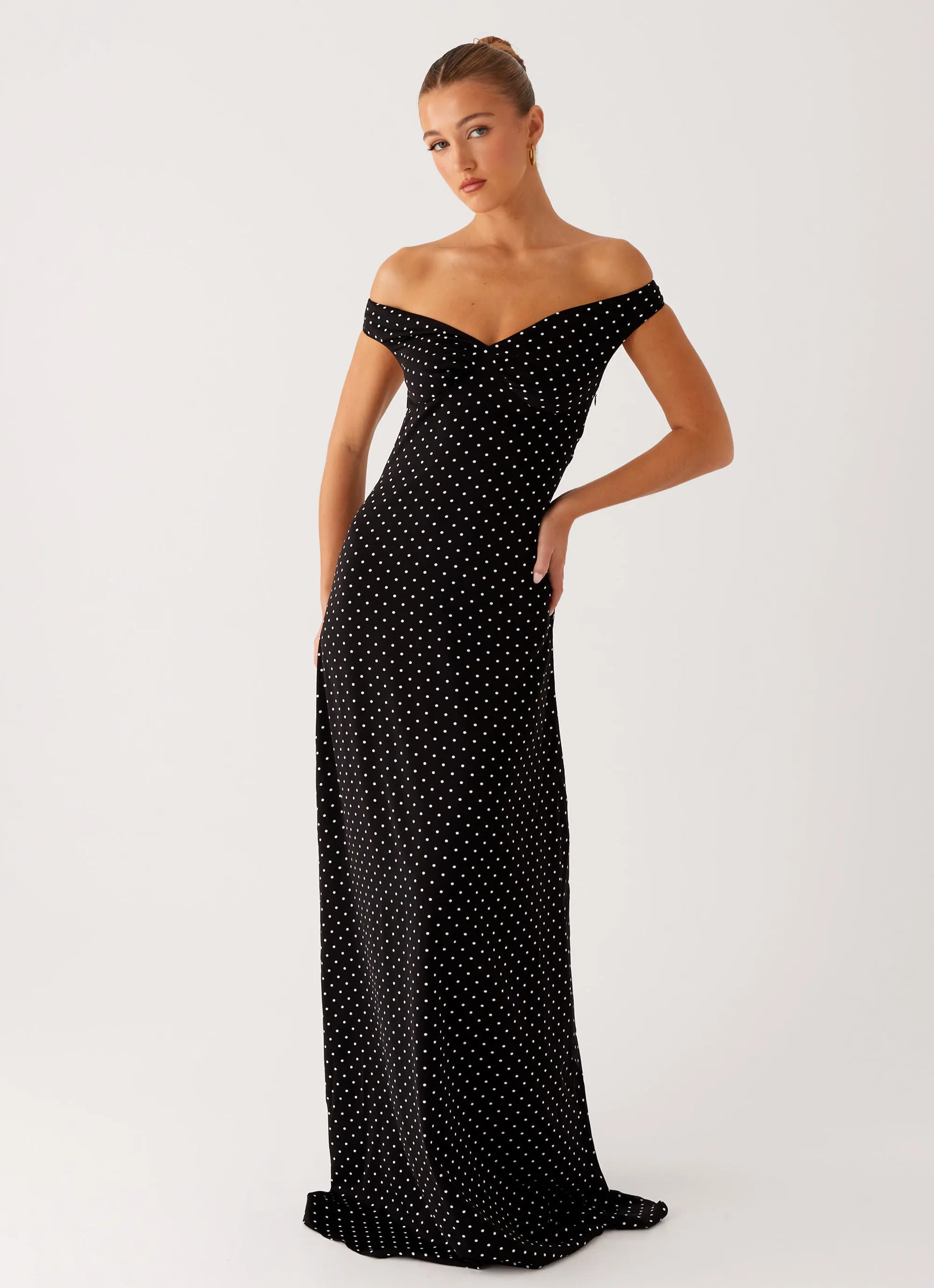 Melany Maxi Dress - Black Polka Dot Artistic Shape Work Chic