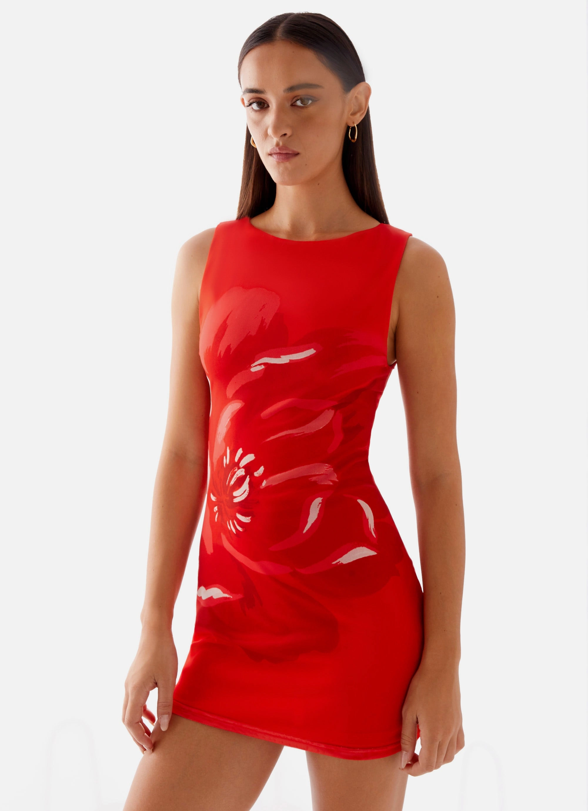 Happy Hour Mini Dress - Red Mesh Soft Ruched-Detail