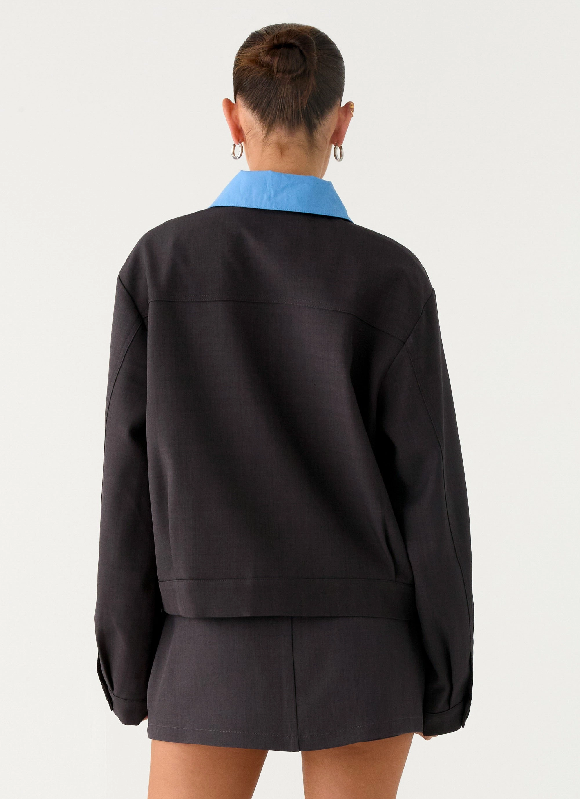 Harlee Poplin Suiting Jacket - Charcoal Packable Technology