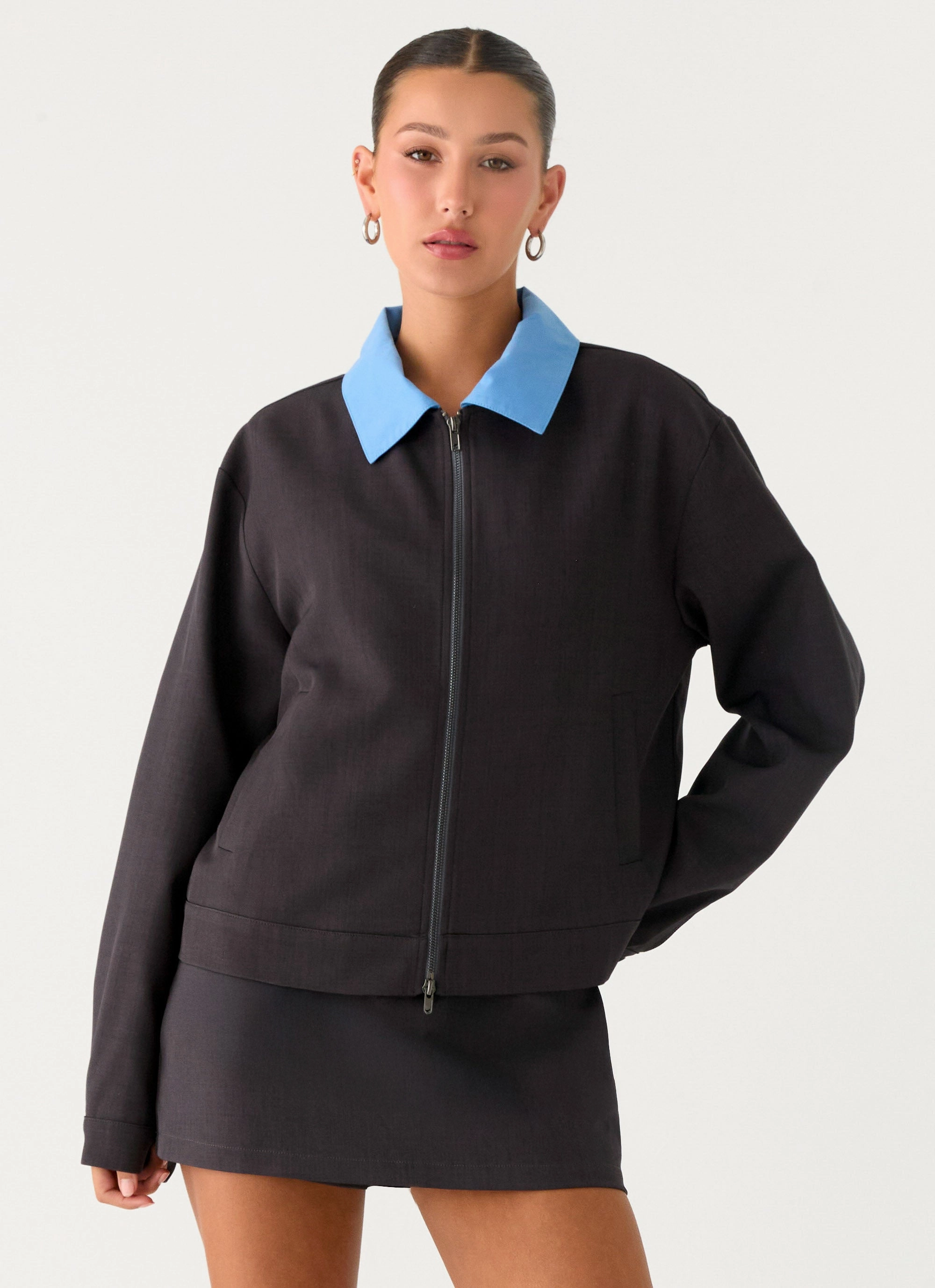 Compact Travel Friendly City Commuter Harlee Poplin Suiting Jacket - Charcoal