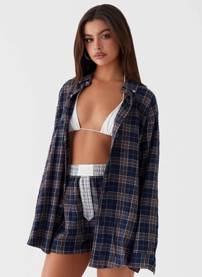 Harley Oversized Shirt - Navy Check High Visibility Trim