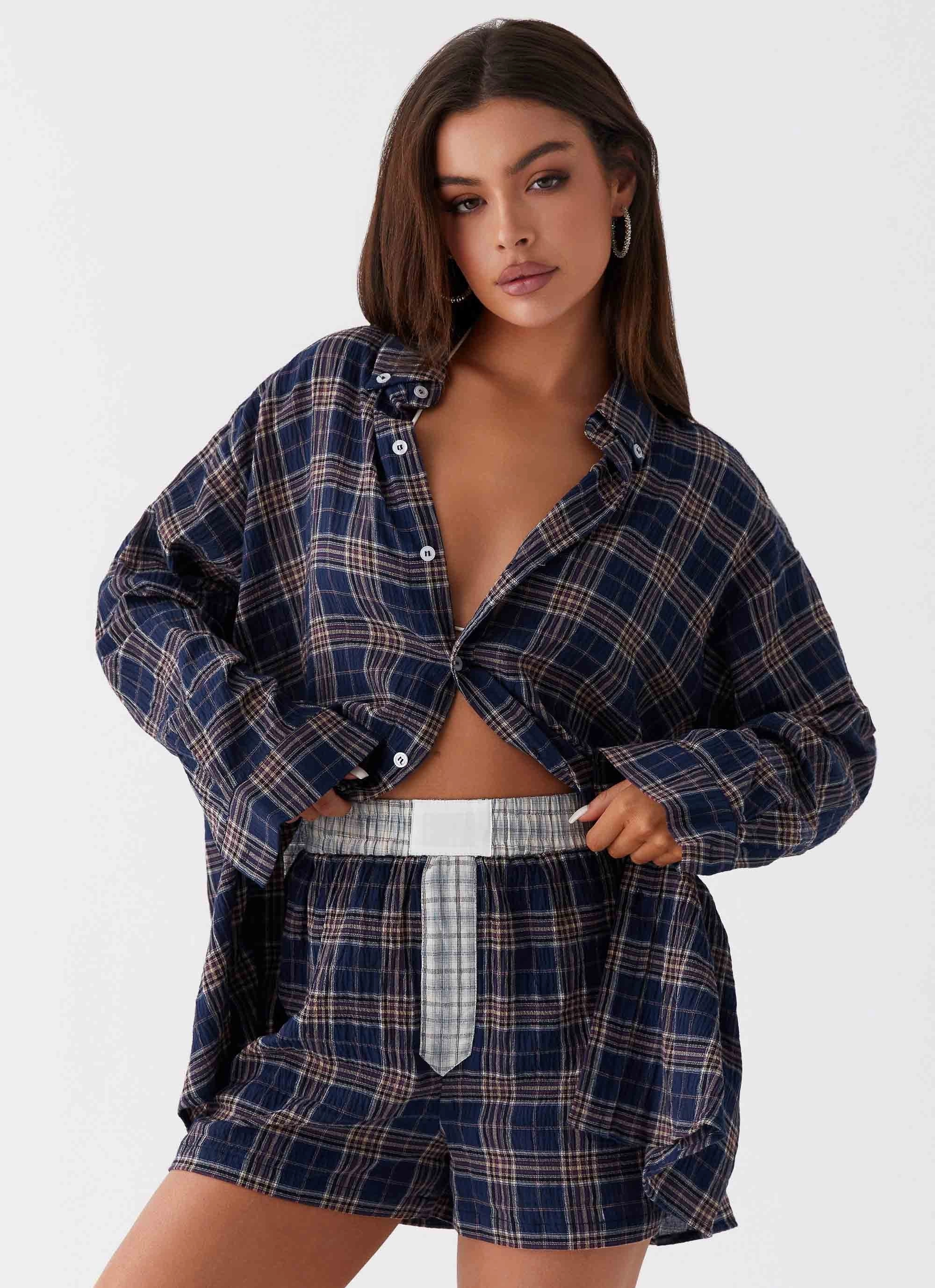 Harley Oversized Shirt - Navy Check Versatile Fit Layer