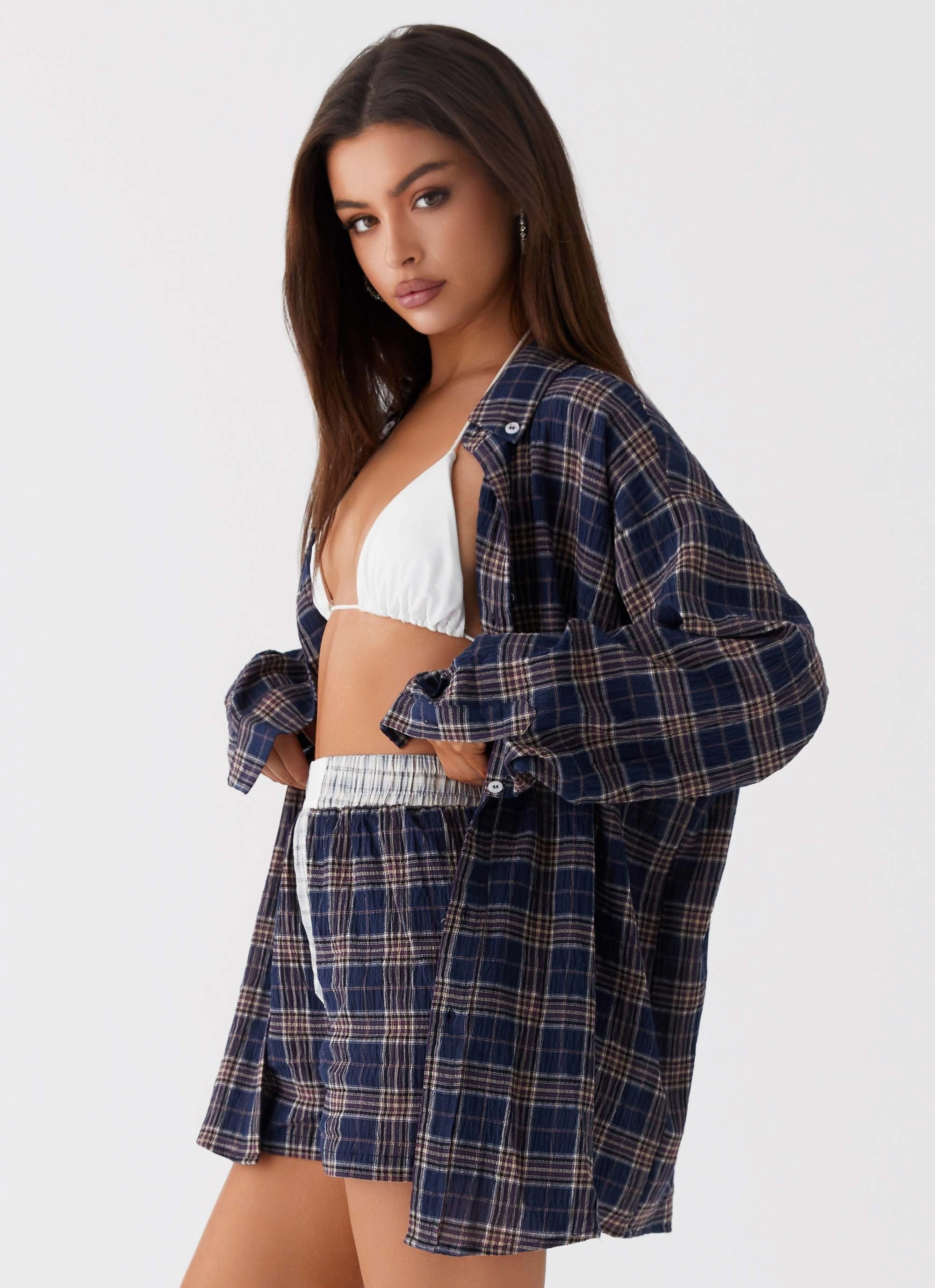 Casual Trend NonIrritatingSeams Harley Oversized Shirt - Navy Check