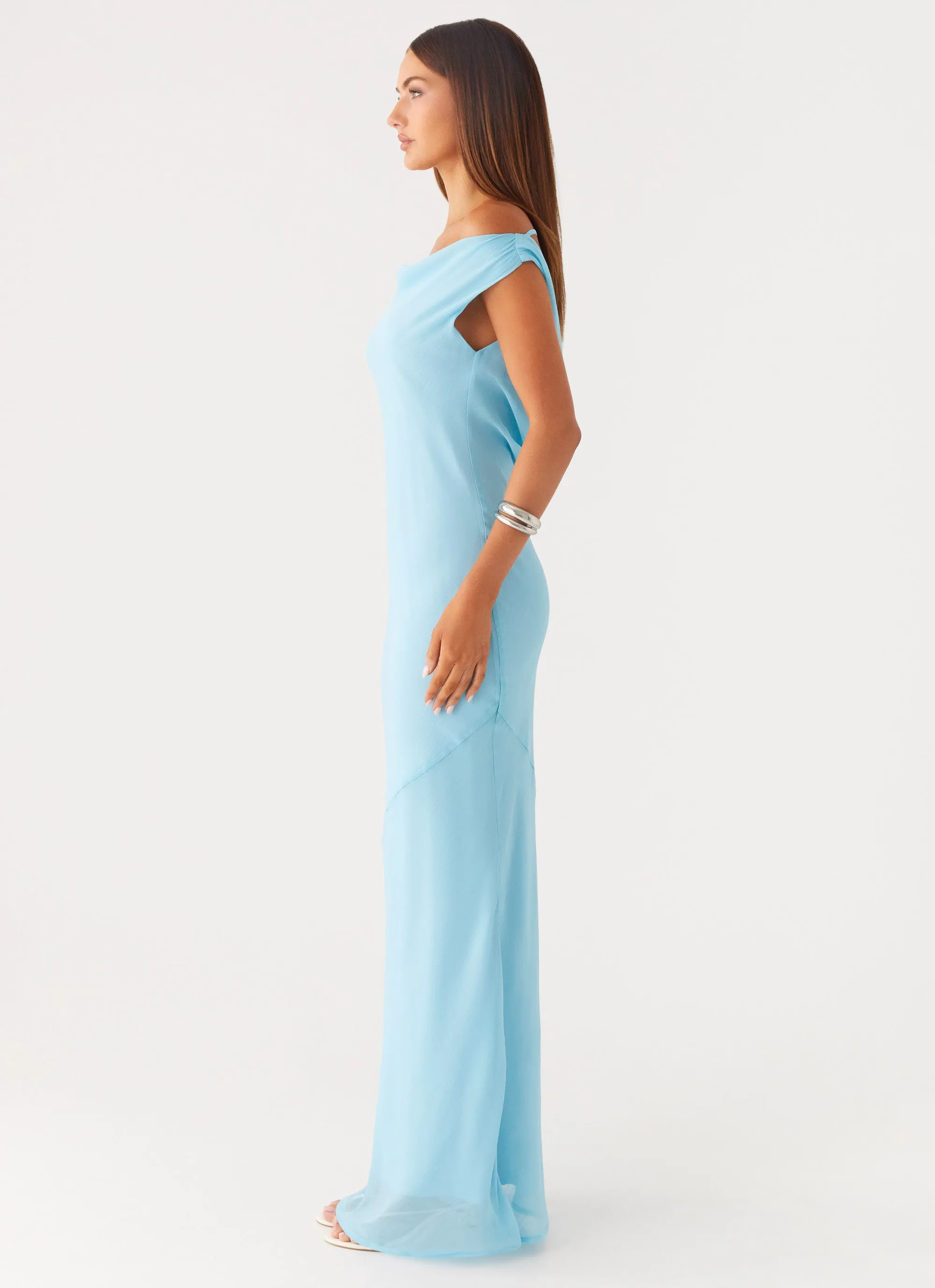Brittany Chiffon Maxi Dress - Turquoise Breathable Comfort Wear Minimalist Fit