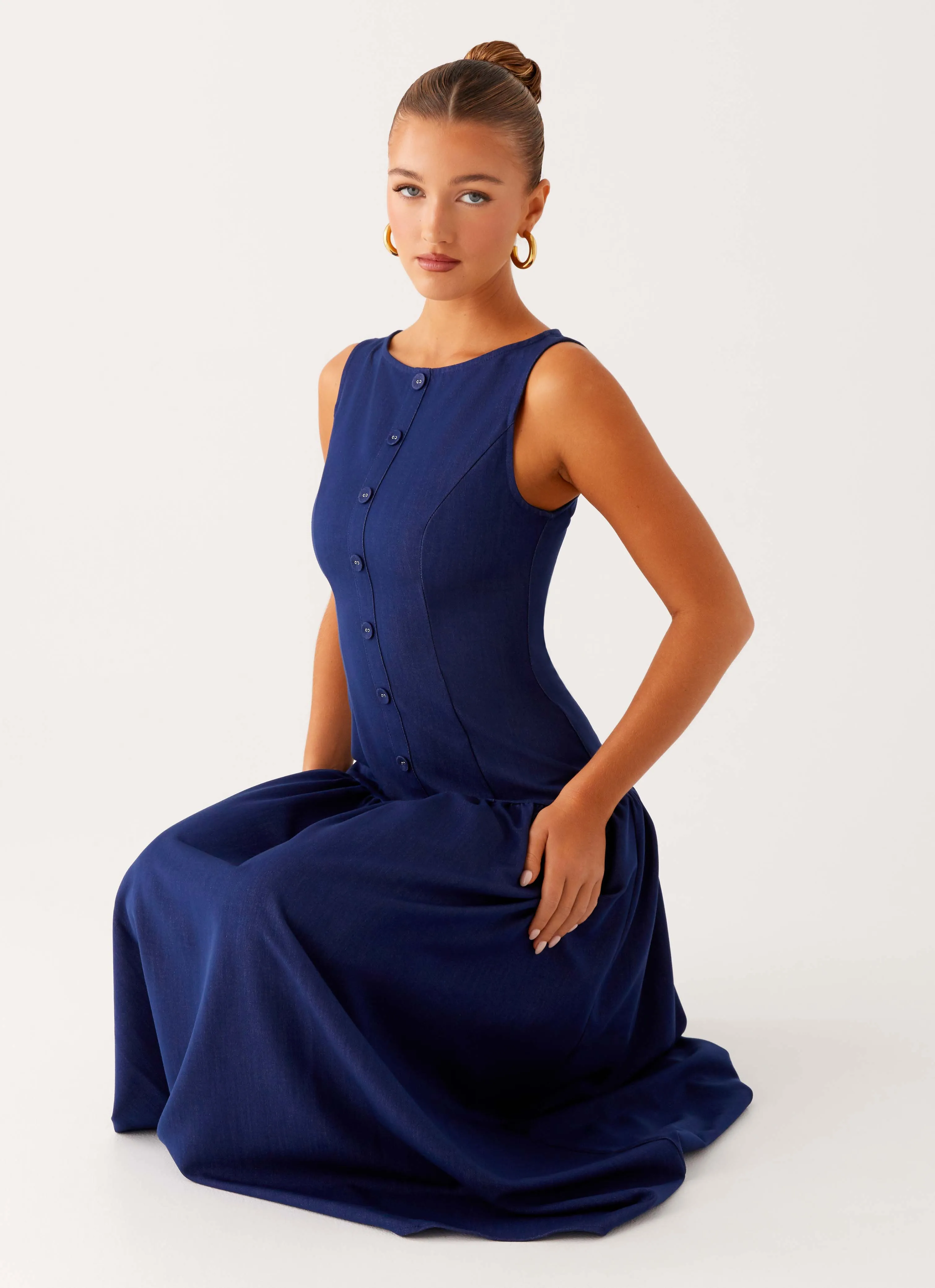 Hayes Denim Midi Dress - Indigo Fashion Forward Simple Profile