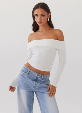 Versatile Base Layer Hayley Long Sleeve Ribbed Top - White