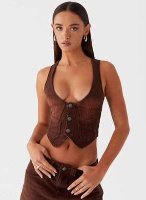 Heading South Denim Vest - Brown Comfortable Cotton