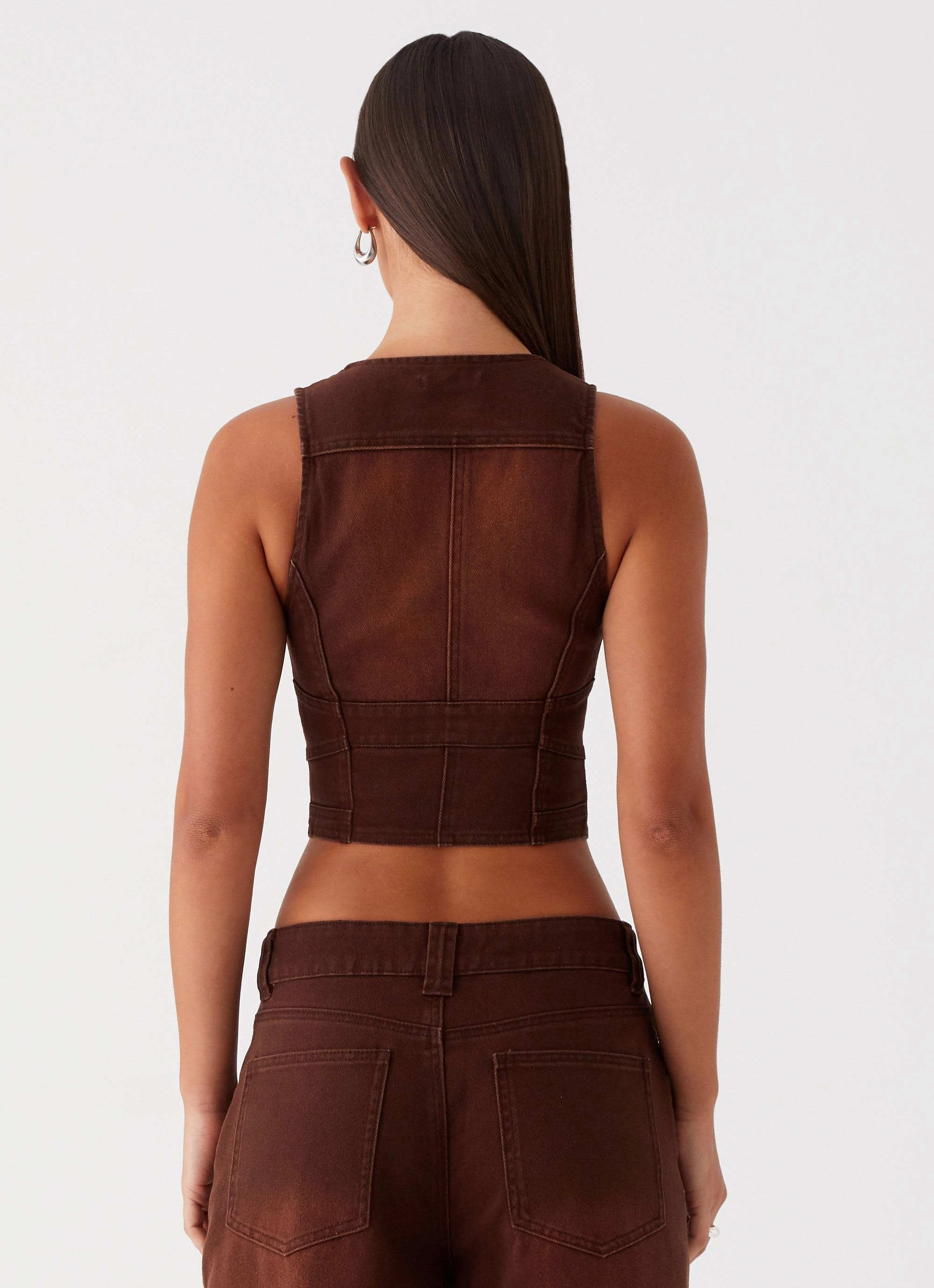ReinforcedShoulderConstruction Heading South Denim Vest - Brown