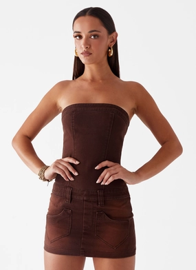 Peach Tone Sleek And Stylish Heading South Mini Dress - Brown