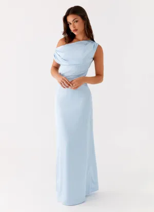 Heart Of Glass Satin Maxi Dress - Blue Smooth Vibes