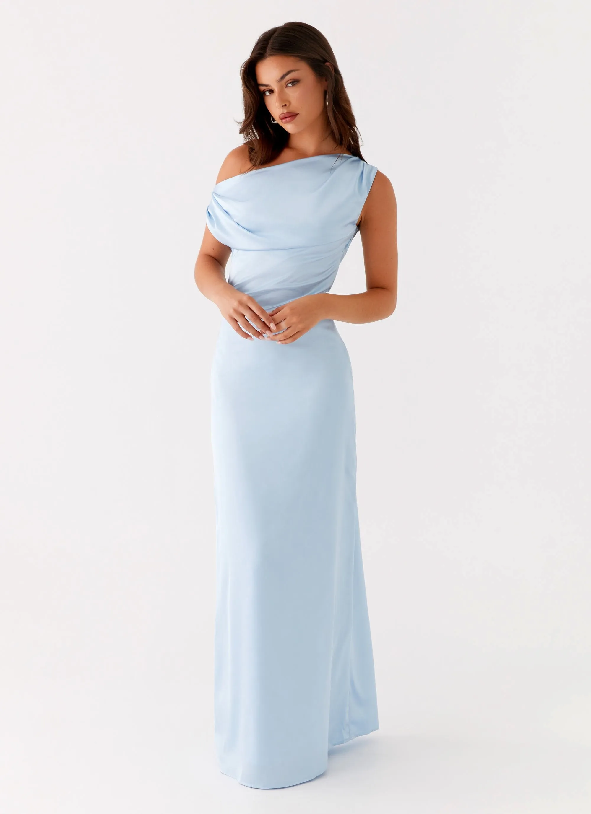 Heart Of Glass Satin Maxi Dress - Blue Smooth Vibes