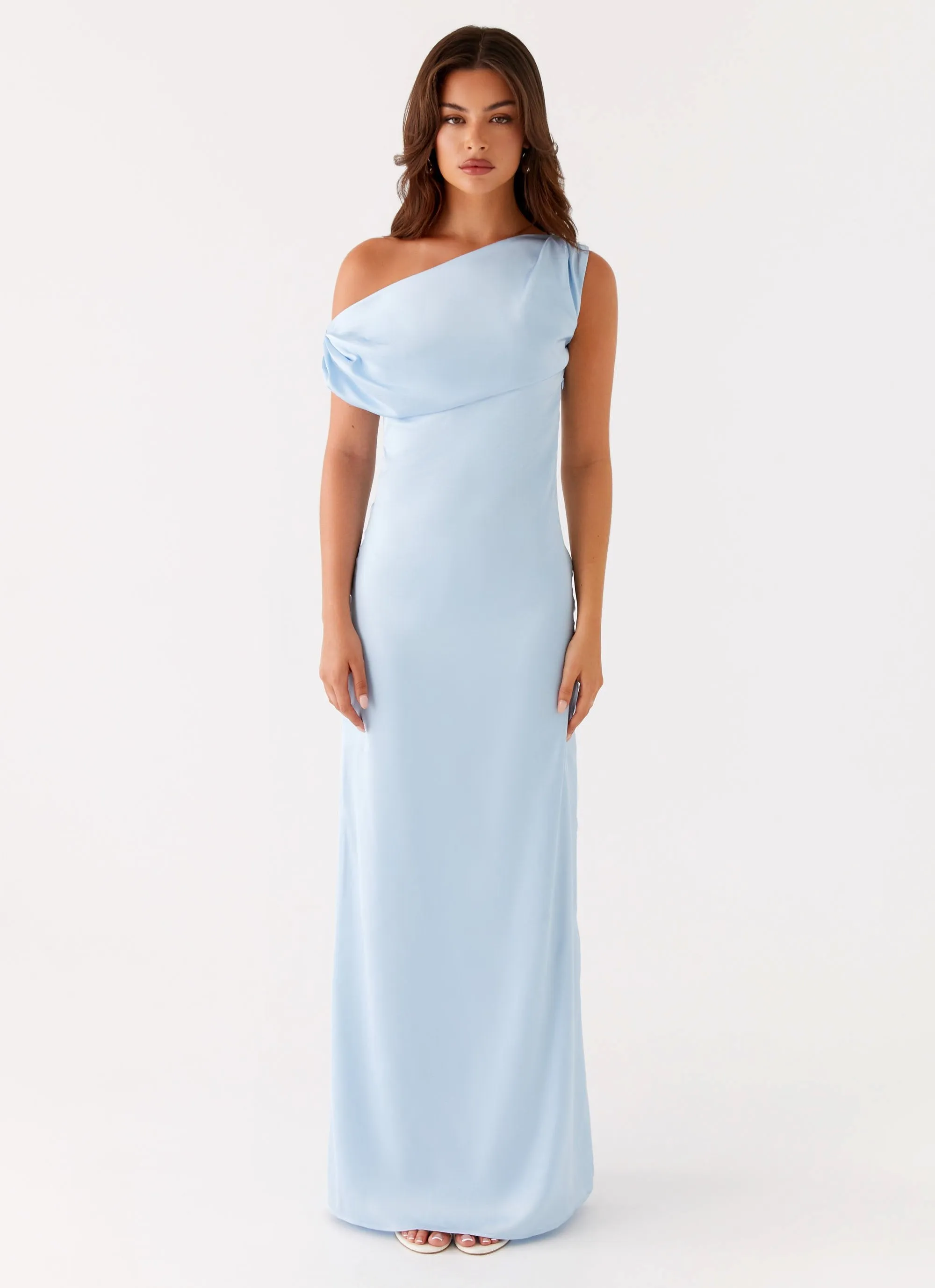 Heart Of Glass Satin Maxi Dress - Blue Neutral Look