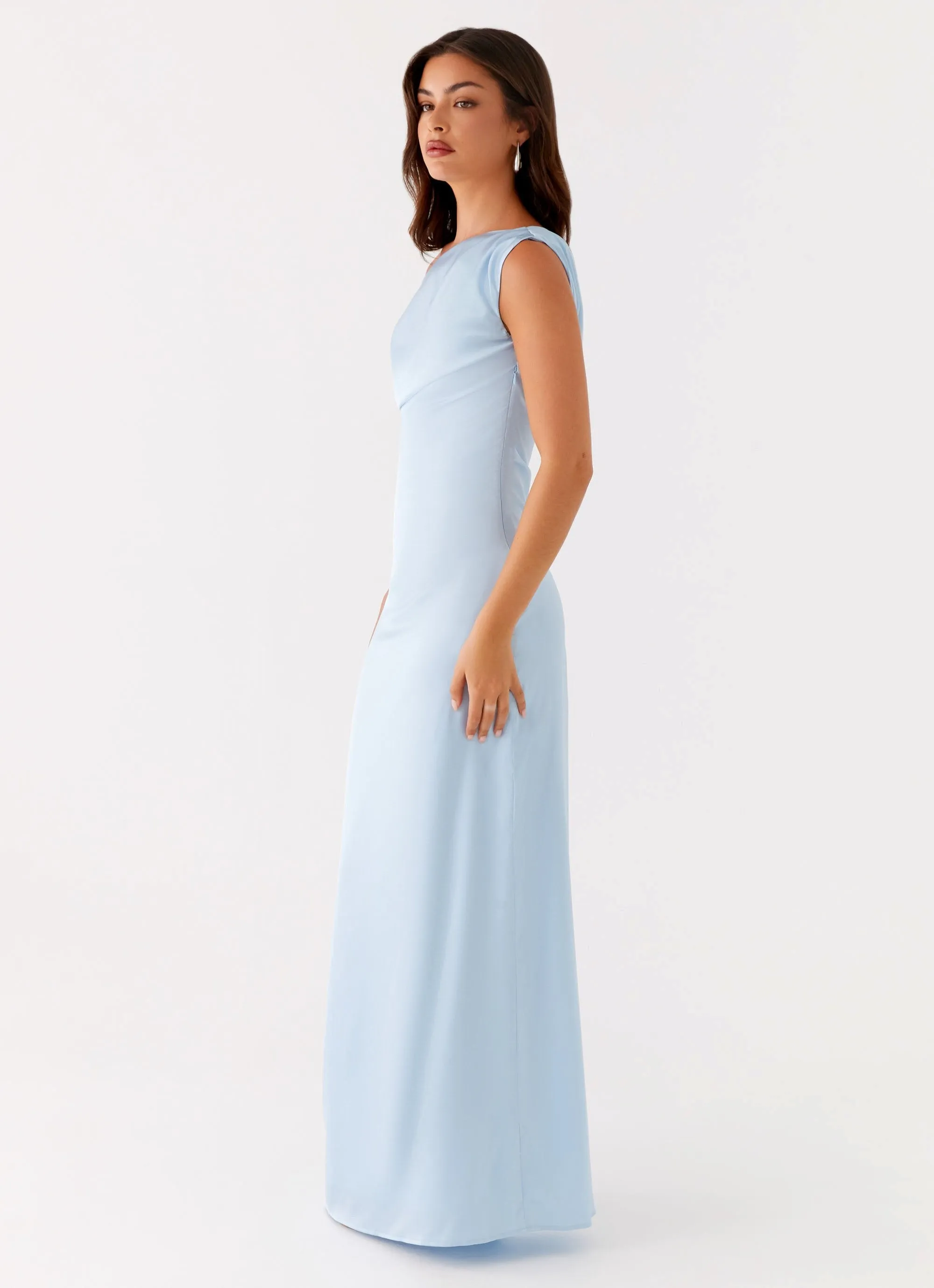 Minimalist Layering Smile Glow Heart Of Glass Satin Maxi Dress - Blue