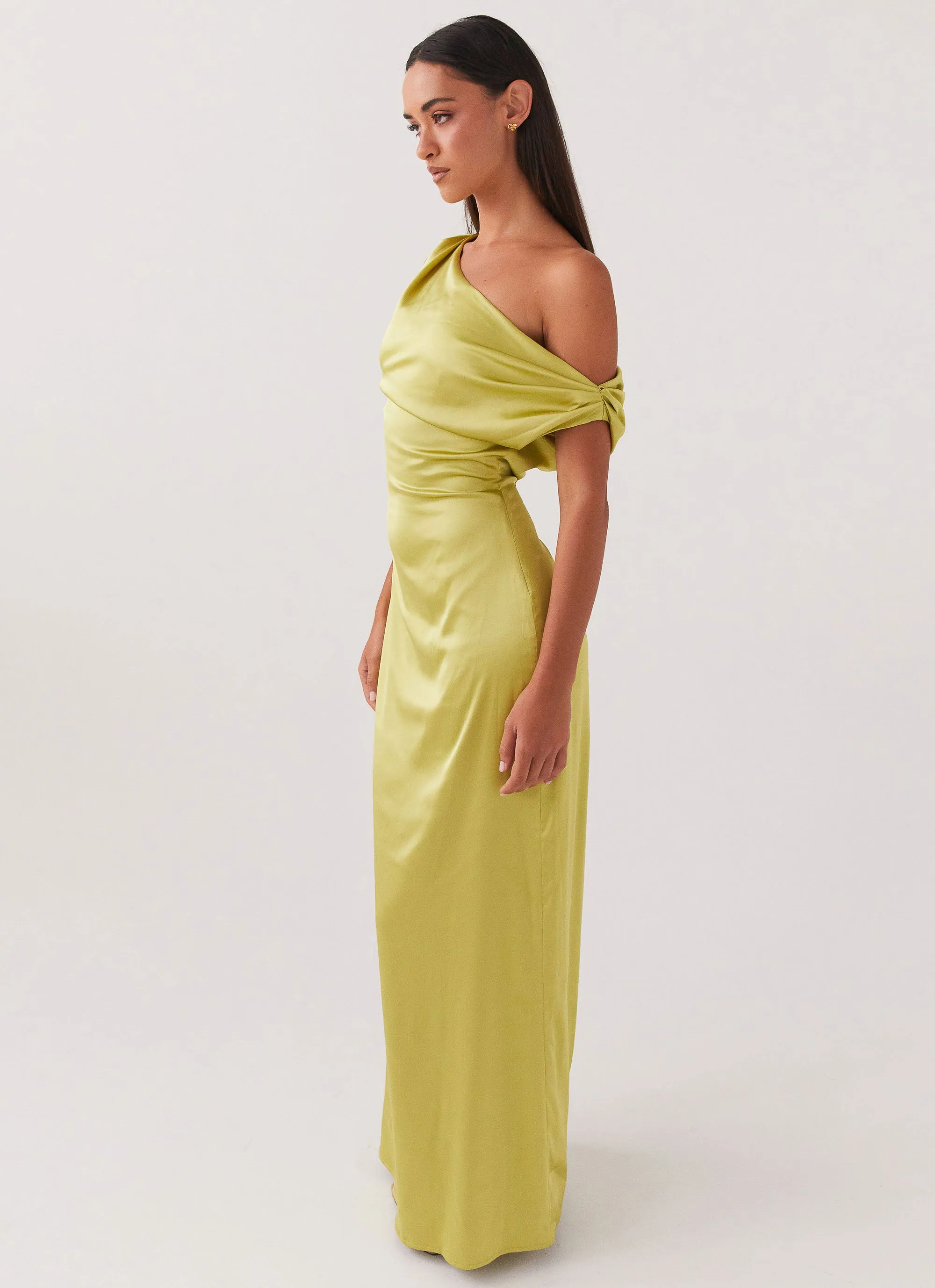 Heart Of Glass Satin Maxi Dress - Chartreuse Trendy Look Romantic dinner wear