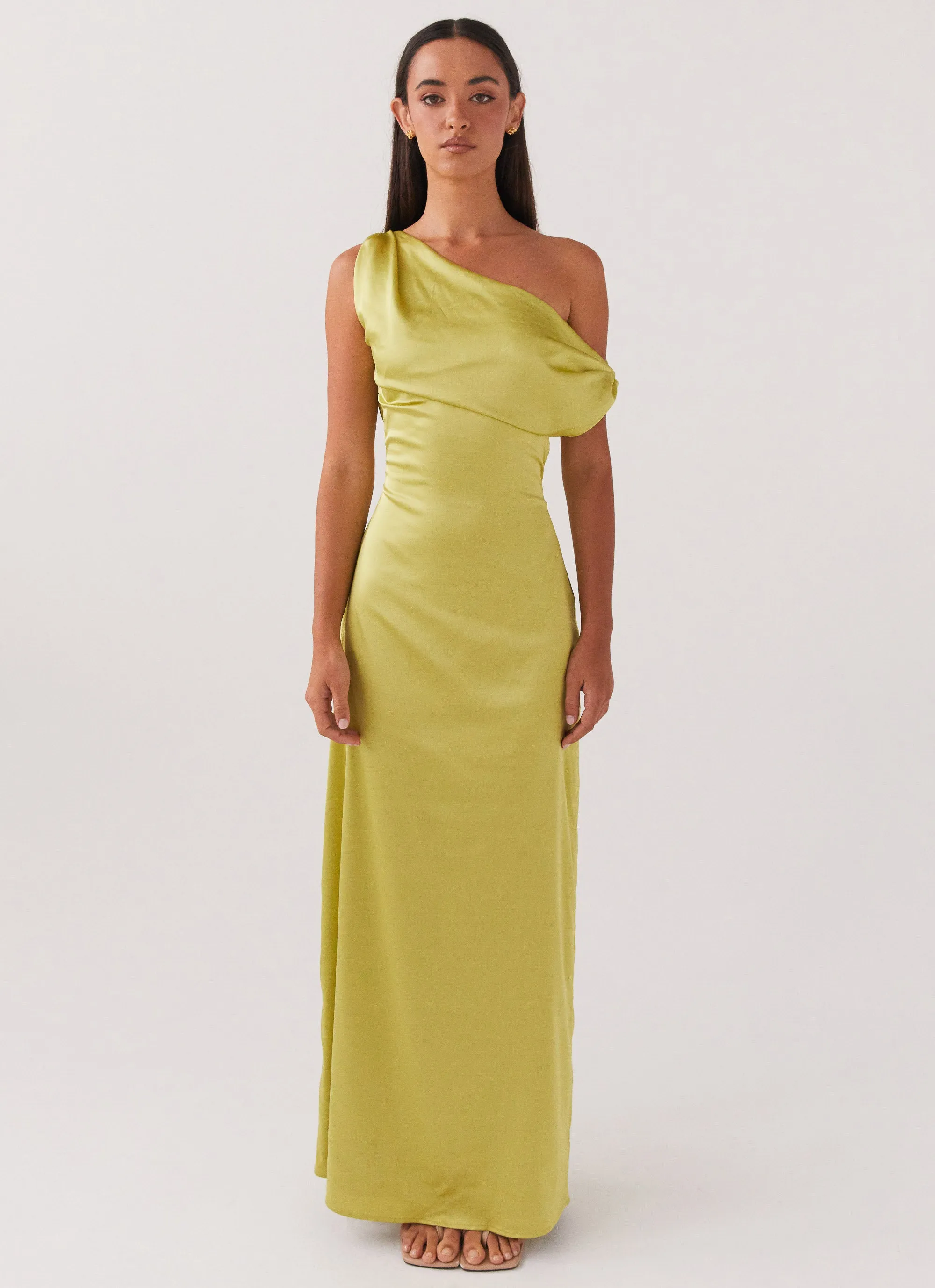 Comfy Flex Chic and Elegant Heart Of Glass Satin Maxi Dress - Chartreuse