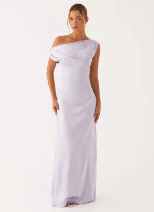 Heart Of Glass Satin Maxi Dress - Lilac Soft Pleats Zip Closure