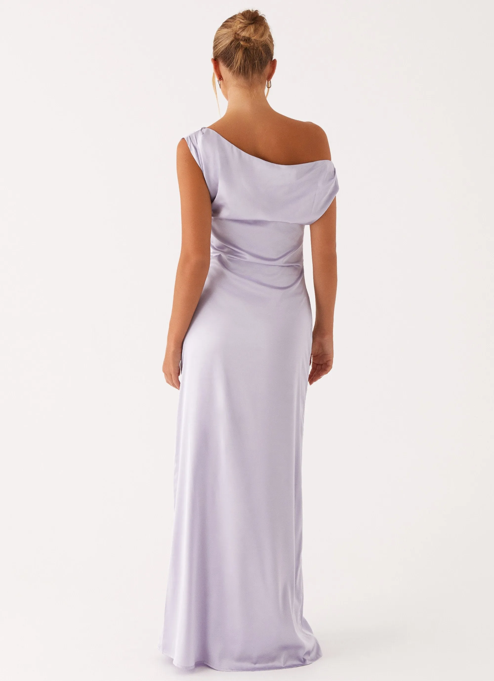 Wide Swing Flowing Lines Heart Of Glass Satin Maxi Dress - Lilac