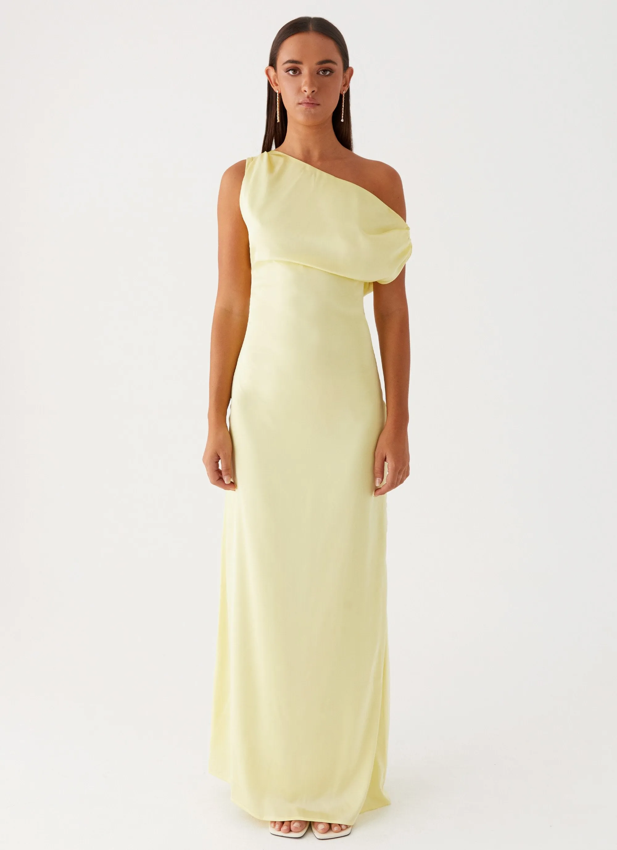 Heart Of Glass Satin Maxi Dress - Yellow Tailored Wear Shimmer-Finish