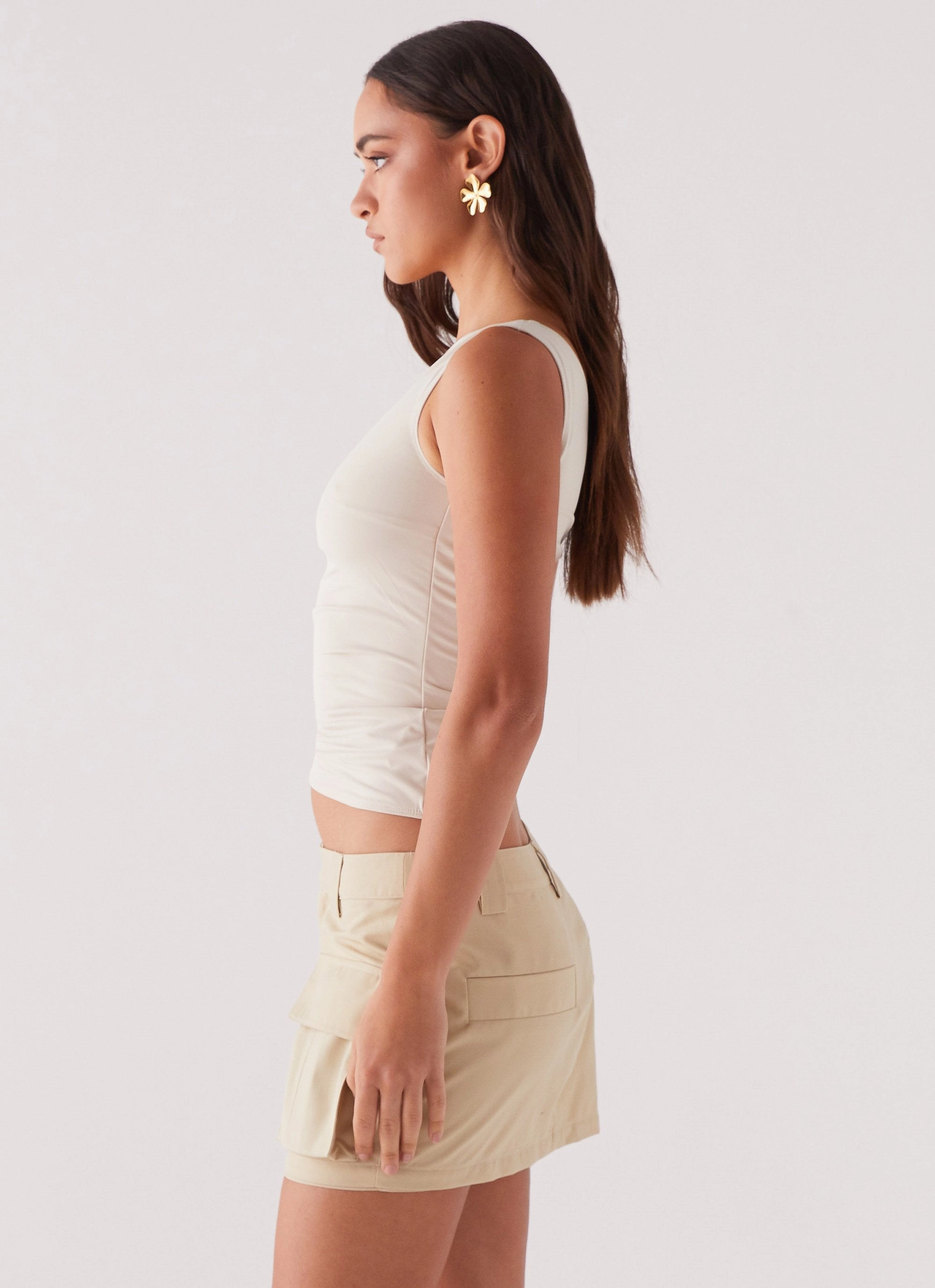 Commuter Ready Heart To Heart Cargo Mini Skirt - Beige