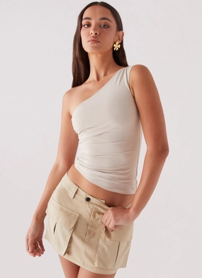 Heart To Heart Cargo Mini Skirt - Beige Casual Fit Design