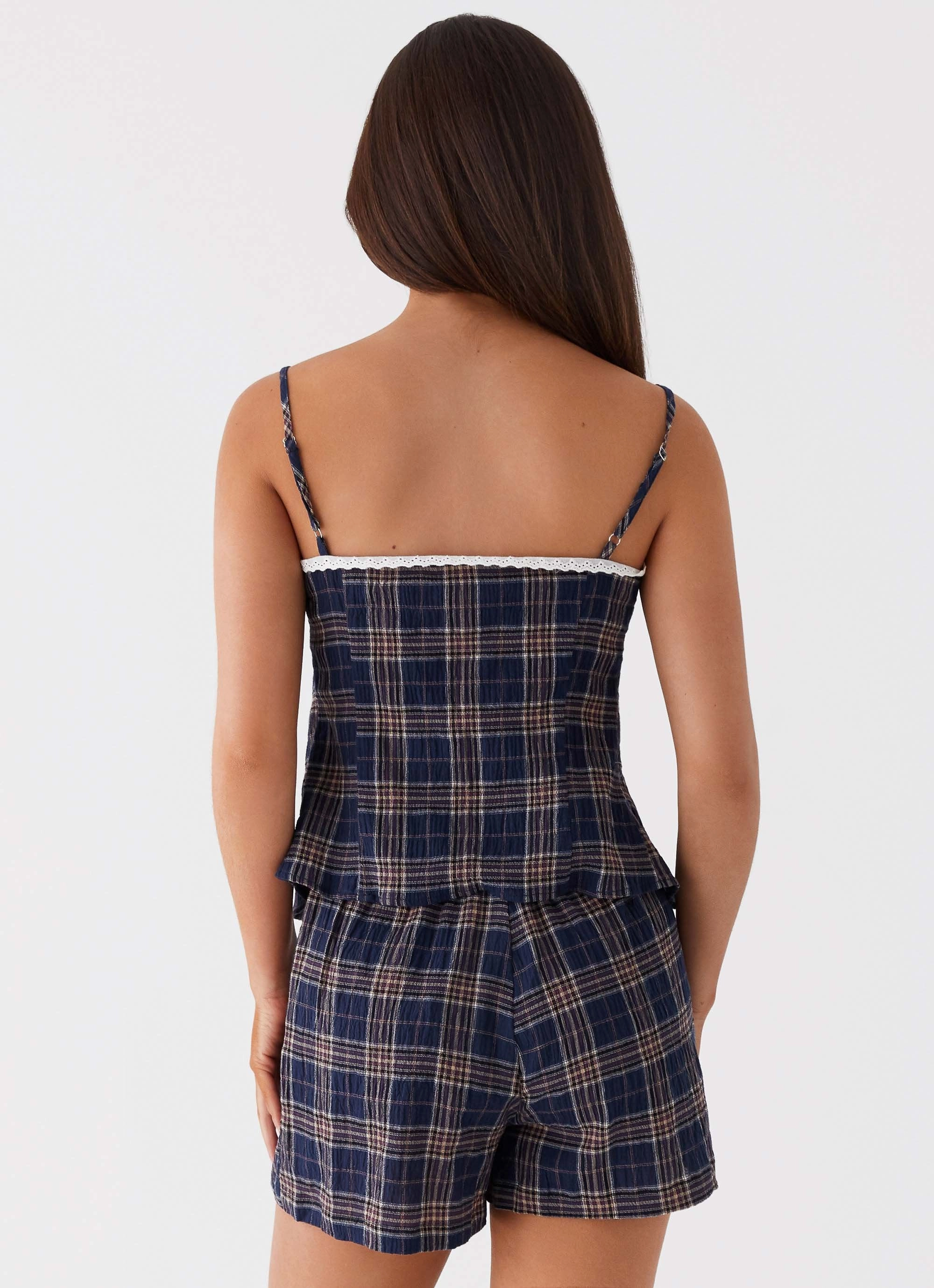 Tamaira Tie Top - Navy Check Versatile Design HypoallergenicFibers