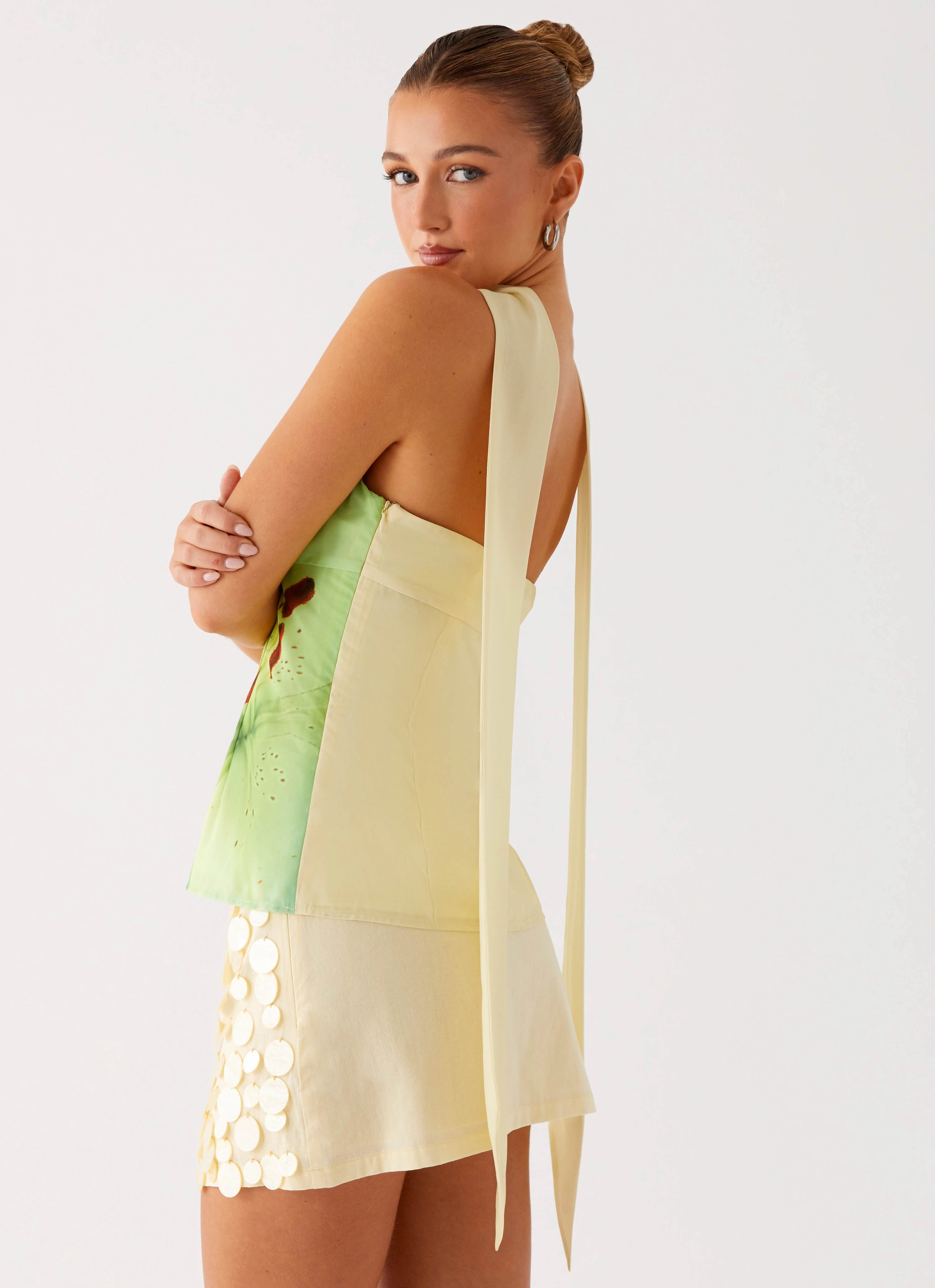 Blaise Scarf Top - Yellow Floral Silicone Grip Interior Reflective Safety Accents