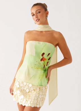 Blaise Scarf Top - Yellow Floral Anti Pilling Technology All-Purpose Wear