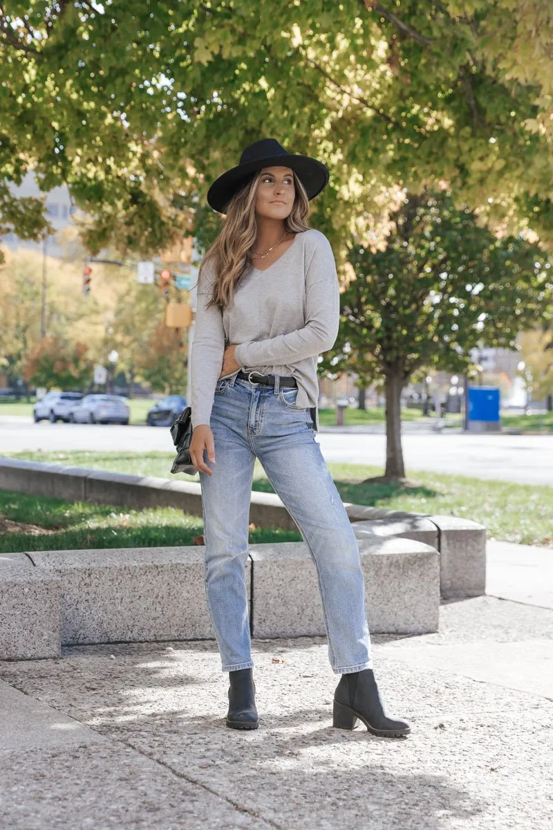 Heather Grey Lightweight V Neck Sweater