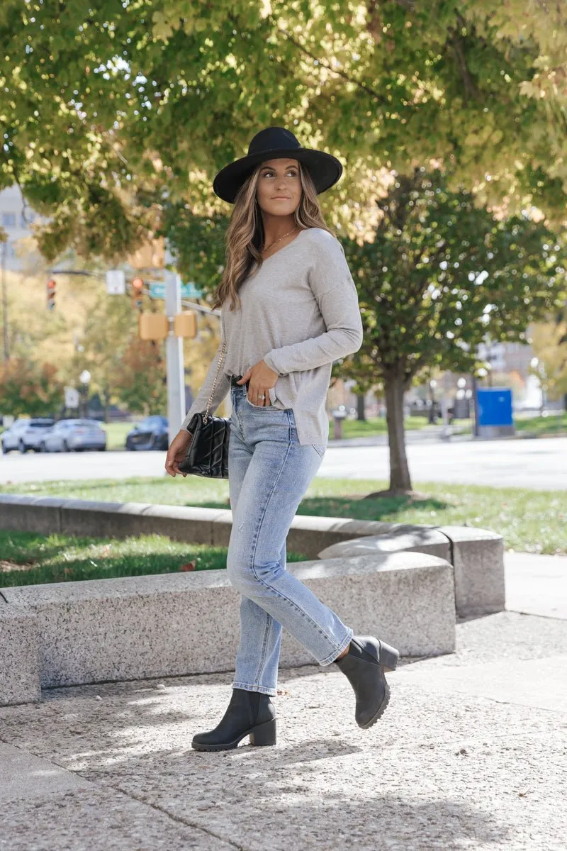 Heather Grey Lightweight V Neck Sweater