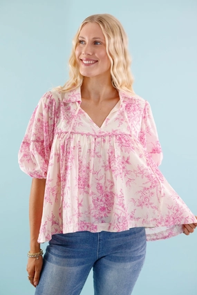 ButtonDownCollar RESTOCK: Listen To the Wind Blouse-Pink