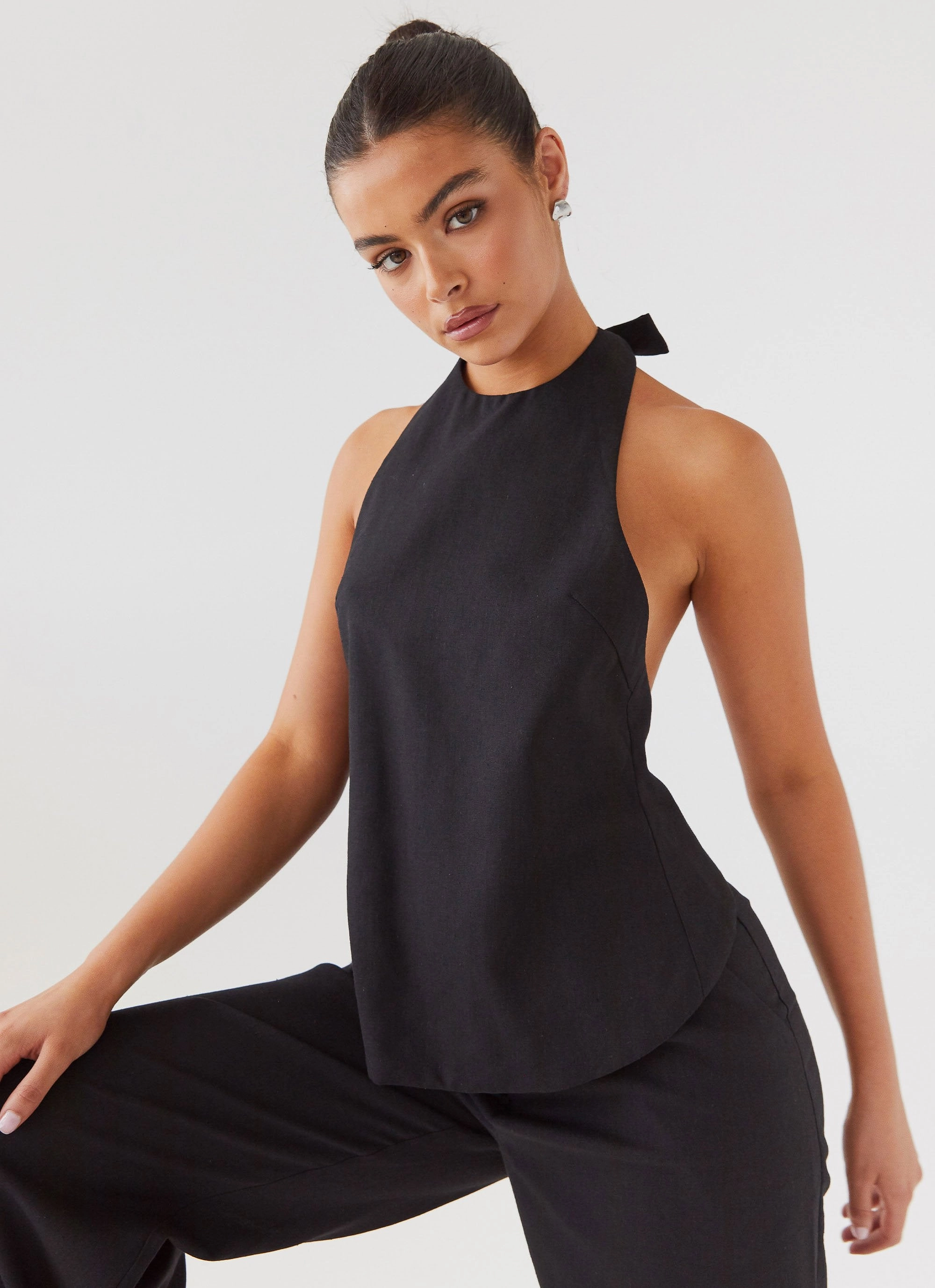 Heatwave Linen Apron Top - Black Contemporary Cut