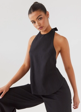 Heatwave Linen Apron Top - Black Contemporary Cut