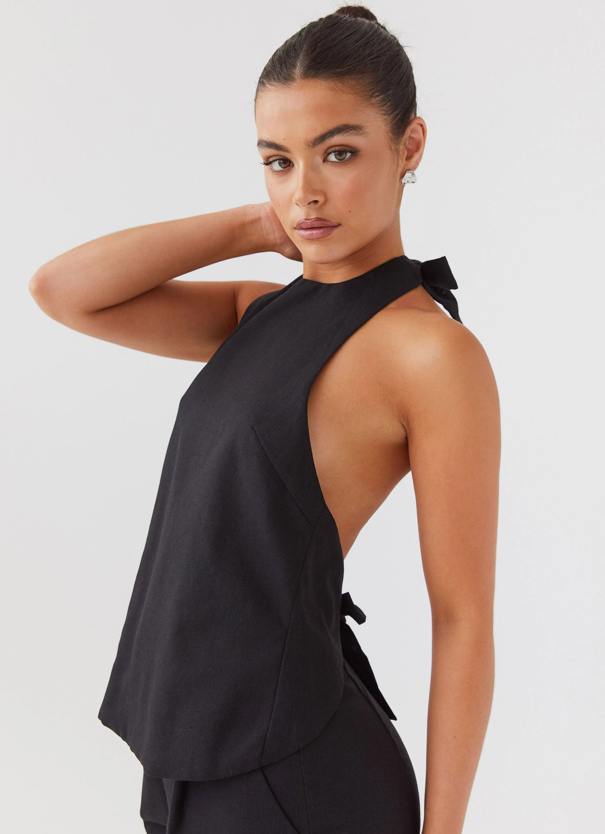 Heatwave Linen Apron Top - Black Formal Tank
