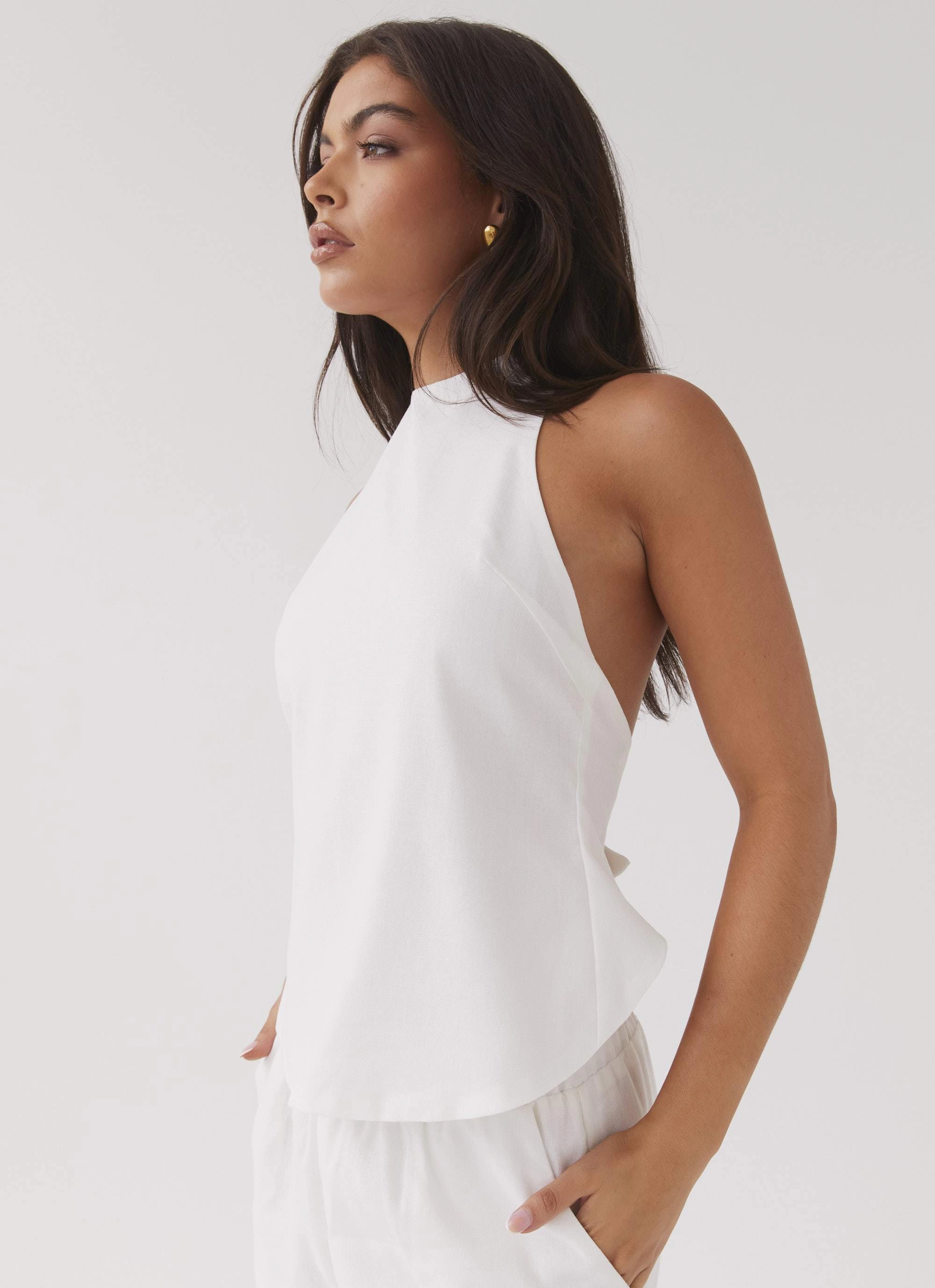 Heatwave Linen Apron Top - White Trendy Sweater Non Chafing Side Seams