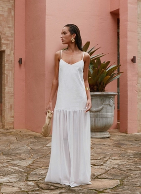 Bold-Color Moment Light Heavenly Linen Maxi Dress - White
