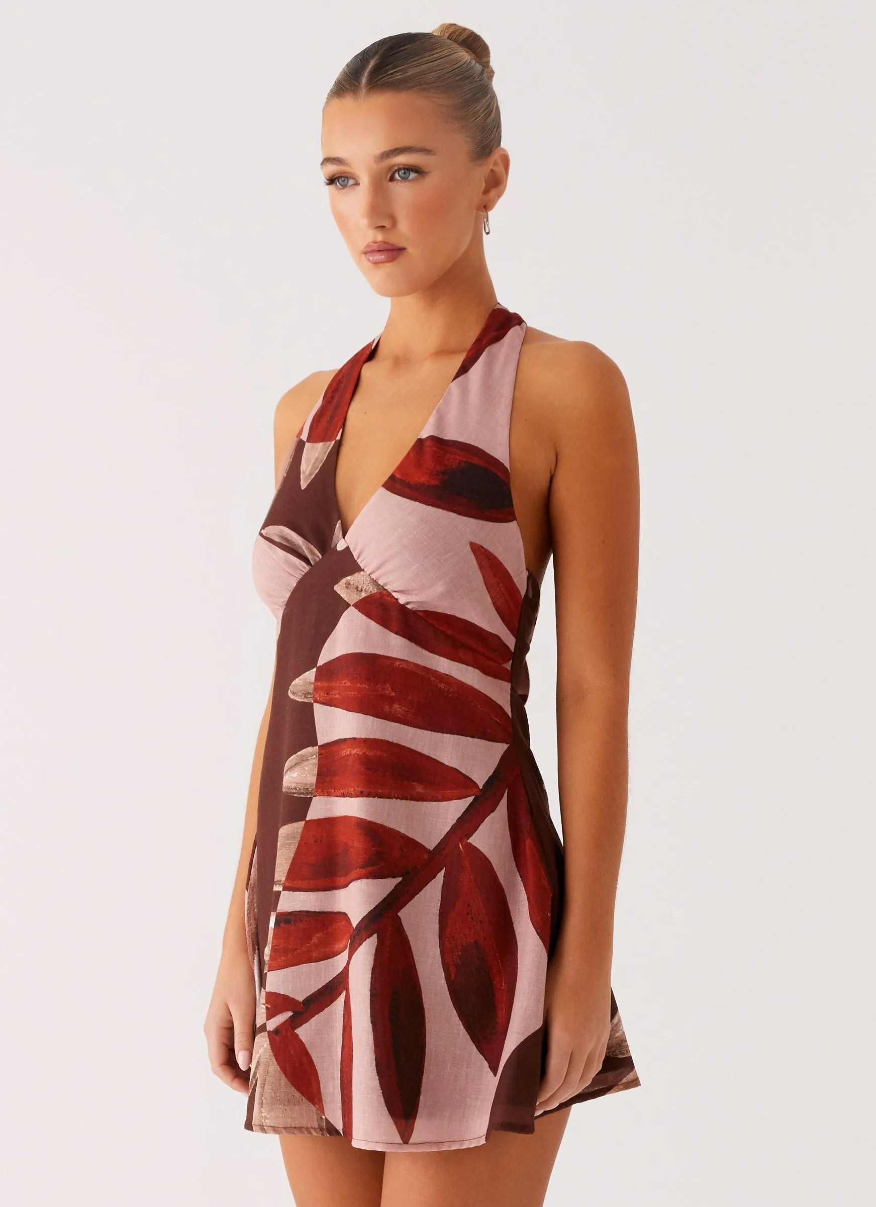 Floral-Pattern Tall-Fit Heavy Hearted Linen Mini Dress - Cinnamon Palm