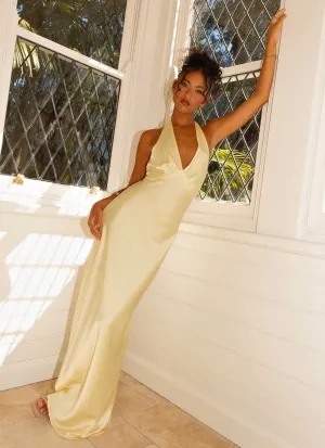 Signature-Style Heavy Hearted Satin Maxi Dress - Lemon