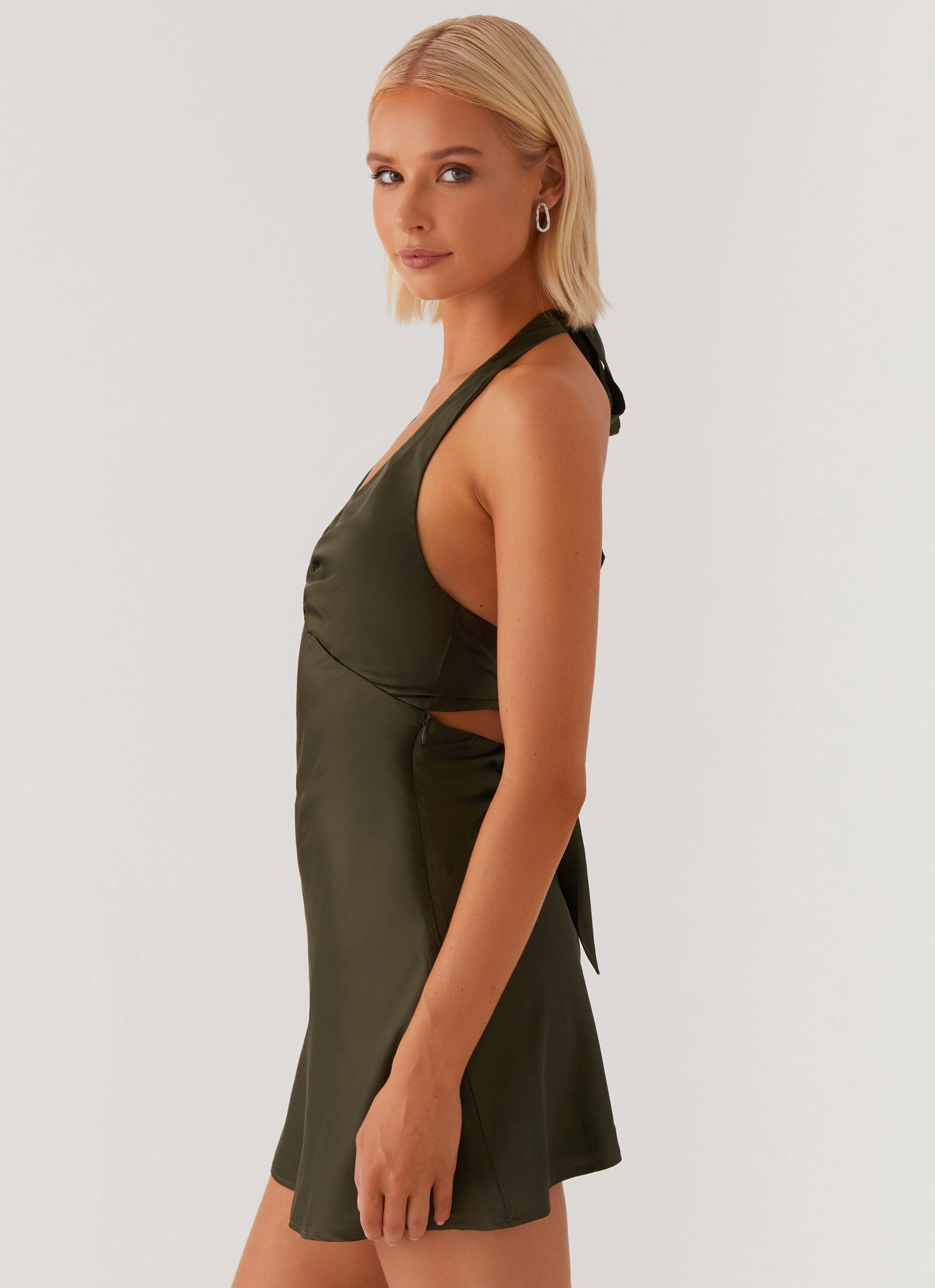 Statement-Print Heavy Hearted Mini Dress - Khaki