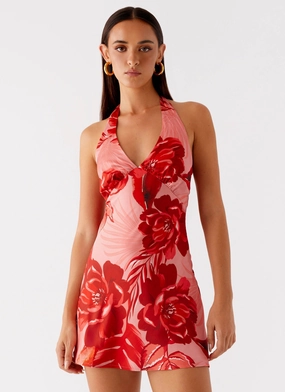 Heavy Hearted Mini Dress - Sicily Sunsets Print Jewel Tones