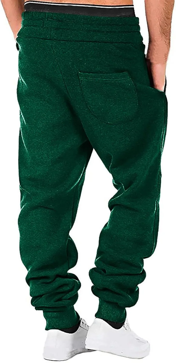 Heavyweight Cotton Cargo Sweatpants for Men Baggy Elastic Waist Drawstring Workout Jogger Pant Pockets Casual Trouser
